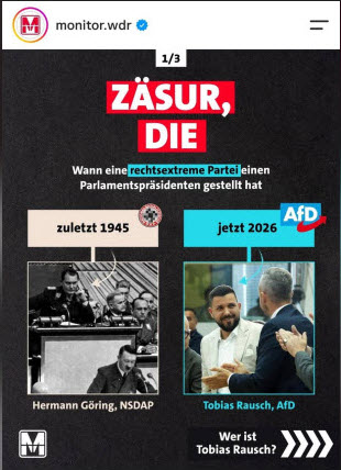 Monitor-Darstellung zum Vergleich eines AfD-Politikers mit Hermann Göring